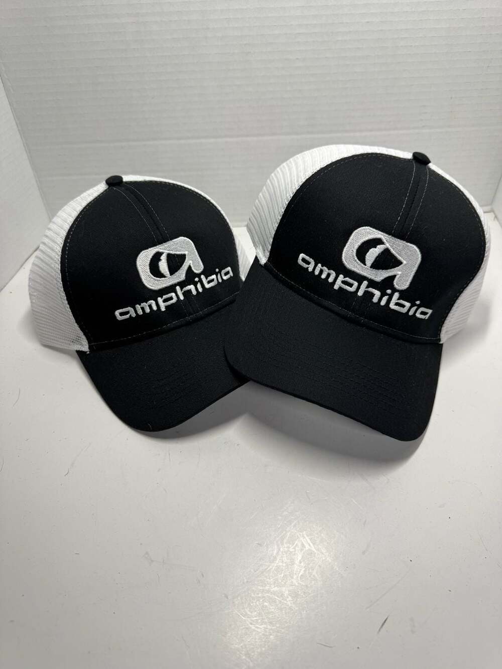 Amphibia Logo Black and White Mesh Trucker Snapback Hat Cap